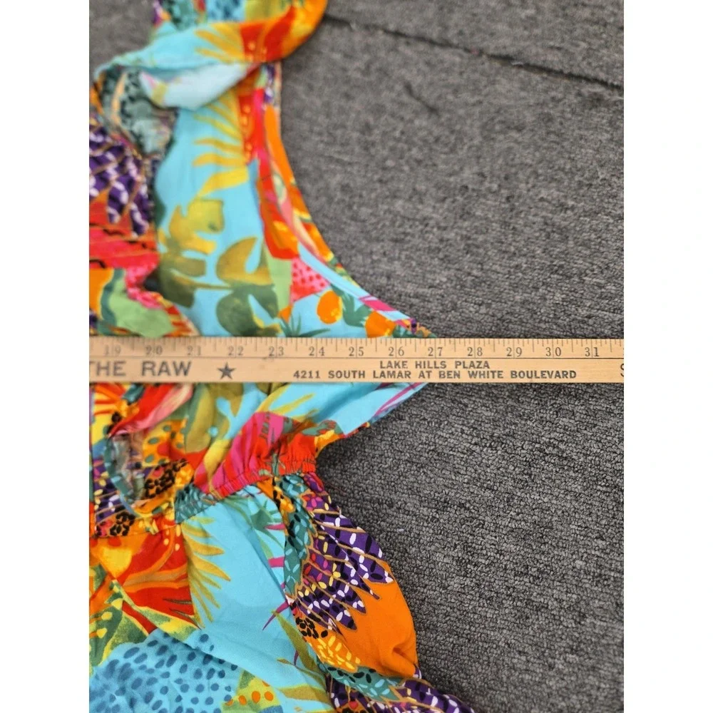 Rachel Zoe Size 3X Tropical Floral Print Top with Ruffle Cap Sleeves - Picture 6 of 8